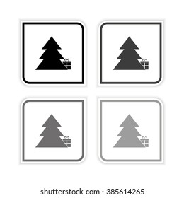 Gift under christmas tree -  grayscale vector icon
