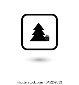 Gift under christmas tree - vector icon