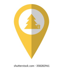 Gift under christmas tree - vector icon;  yellow map pointer