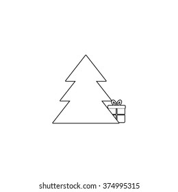Gift under christmas tree -  vector icon
