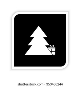 Gift under christmas tree -  white vector icon
