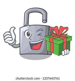 With gift unlocking padlock on the cartoon gate