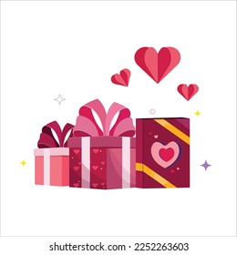 Gift valentine design elements present boxes hearts 3d sketch