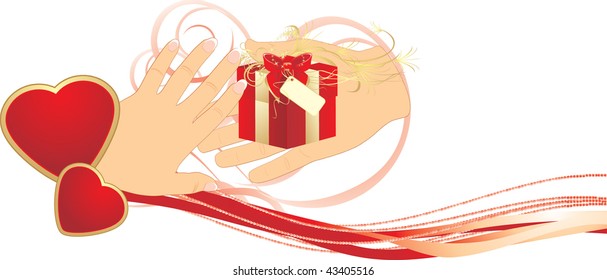 Gift to the Valentines day. Romance composition. Vector