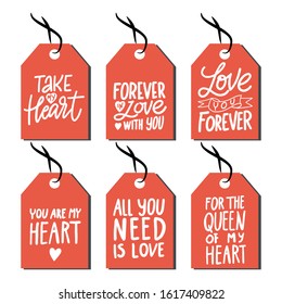 Gift Valentine's day tags set with handwritten calligraphy and decorative elements.