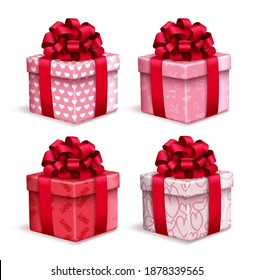 Gift valentine's vector set. Valentine's day gifts element with ribbon and wrapper pattern isolated in white background for valentines present collection design. Vector illustration

