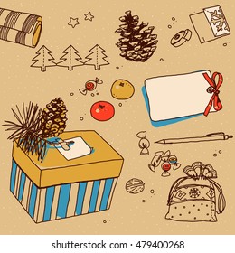 Gift. Vector hand-drawn sketch. Place any of your image or text.