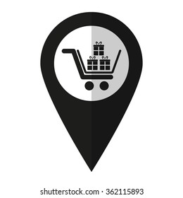 Gift - vector icon;  black map pointer