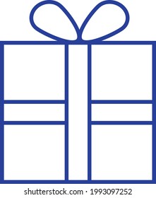 Gift vector icon. Blue linear drawing.