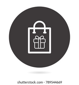 Gift vector icon. Illustration isolated for graphic and web design. Round button.