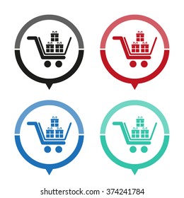 Gift - vector icon; map pointer;  message bubble