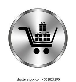 Gift - vector icon;  metal button