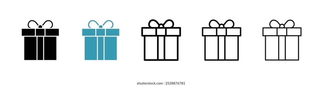 Icono del Vector del regalo fijado en colores negros y azules.