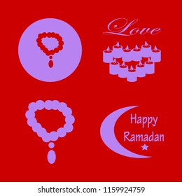 gift vector icons set. with candles heart, happy ramadan and necklace in set