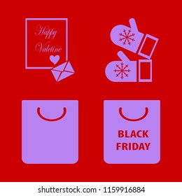 gift vector icons set. with heart envelope, mittens and shopping bag in set