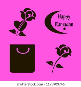 gift vector icons set. with rose heart, shopping bag, rose and happy ramadan in set