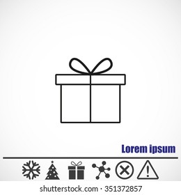 Gift vector line  icon.Bonus icons: snowflake, Christmas tree,gift,molecule,delete icon and Hazard warning attention sign.