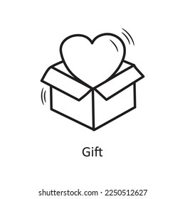 Dibujo manual de contorno vectorial de regalo Icono ilustración de diseño. Símbolo de San Valentín sobre fondo blanco Archivo EPS 10
