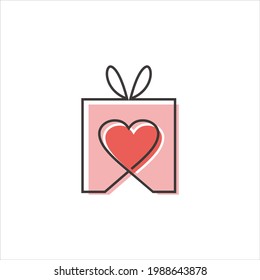 Gift Vector Present Box Heart Love Illustration Graphic Design Object oder Icon Element 