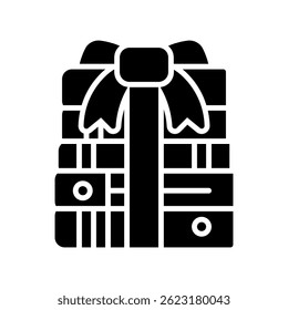 Gift Vector for Present Box and Special Surprise. Wrapped box illustration. Celebration and bookstore merchandise icon. Glyph Icon