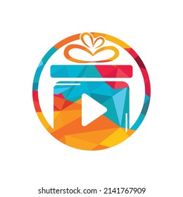 Diseño de plantilla de logotipo de vídeo de regalo. Logotipo vectorial de regalo de cine encantador.	