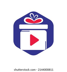 Gift video logo template design. Lovely cinema gift vector logo.	