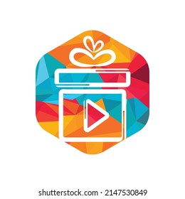 Diseño de plantilla de logotipo de vídeo de regalo. Logotipo vectorial de regalo de cine encantador.	