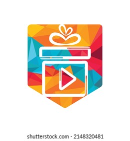 Gift video logo template design. Lovely cinema gift vector logo.	