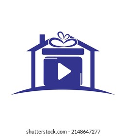 Gift video logo template design. Lovely cinema gift vector logo.	