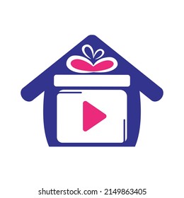 Gift video logo template design. Lovely cinema gift vector logo.	