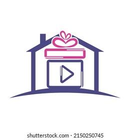 Gift video logo template design. Lovely cinema gift vector logo.	