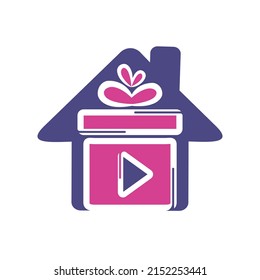 Diseño de plantilla de logotipo de vídeo de regalo. Logotipo vectorial de regalo de cine encantador.	