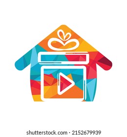 Gift video logo template design. Lovely cinema gift vector logo.	