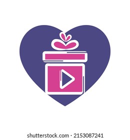 Gift video logo template design. Lovely cinema gift vector logo.	
