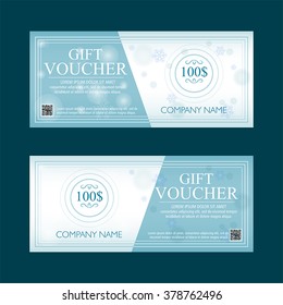 Gift Voucher 100 Dollars With Snowflakes Winter Motif, Two Flat Design Text Labels, Business Holiday Concept, Vector