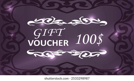 Gift Voucher 100$ great design for any purposes. Luxury background.