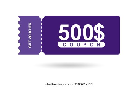 Gift voucher 500$. Coupon 500$ sale for website, internet ads, social media. Discount gift voucher, beautiful design. Big sale and super sale vector illustration