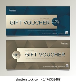 Gift Voucher, Abstract background banner template gold and navy blue color, vector illustration