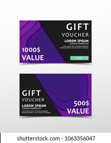 Gift Voucher with abstract, geometric background with abstract shapes, circles, lines. Discount coupon for recovery, purchase of things and entertainment services.