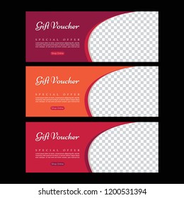 Gift voucher. Abstract poster vector. Facebook cover. Orange banner. Gym banner, Yoga poster, Banner template set