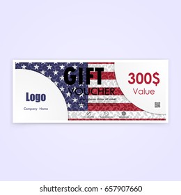 Gift voucher american flag background or certificate coupon template with clean premium modern pattern design.Independence day symbol.Vector illustration 