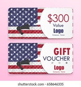 Gift voucher american flag background or certificate coupon template with clean premium modern pattern design.Independence day symbol.Vector illustration 