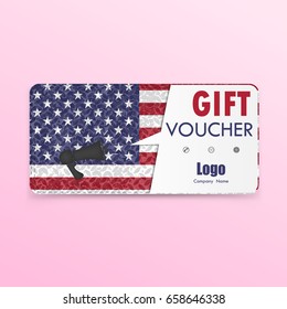 Gift voucher american flag background or certificate coupon template with clean premium modern pattern design.Independence day symbol.Vector illustration 
