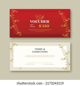 Gift Voucher Banner Design With Double-Side In Red And White Color.