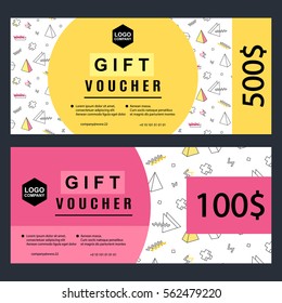 Gift voucher banner with geometric shapes. Vector illustration