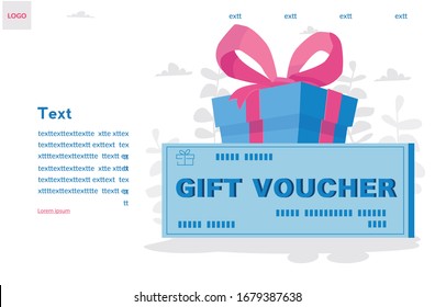 Gift voucher with big gift  box, coupon code promotion, Vector illustration for web banner, infographics, mobile