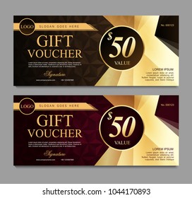 Gift voucher with brown and pink certificate. Background design coupon, invitation, currency. Set of stylish voucher with golden pattern. gift card, coupon.Isolated from the background.