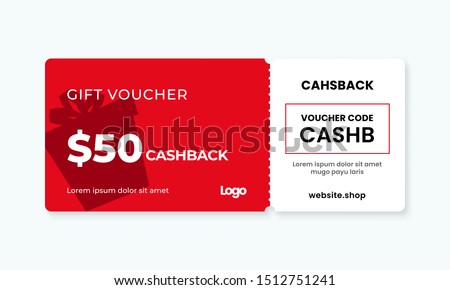 Gift voucher card 50% cashback template design with coupon code promotion text vector illustration