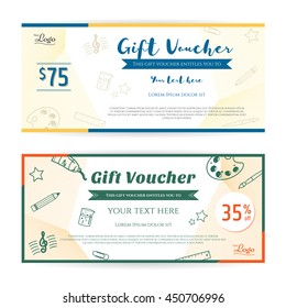 Gift voucher or gift card certificate template with stationery elements background