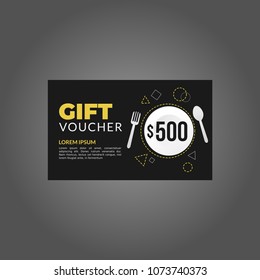 Gift Voucher Card Retro Food Vintage Restaurant Vector Design Template